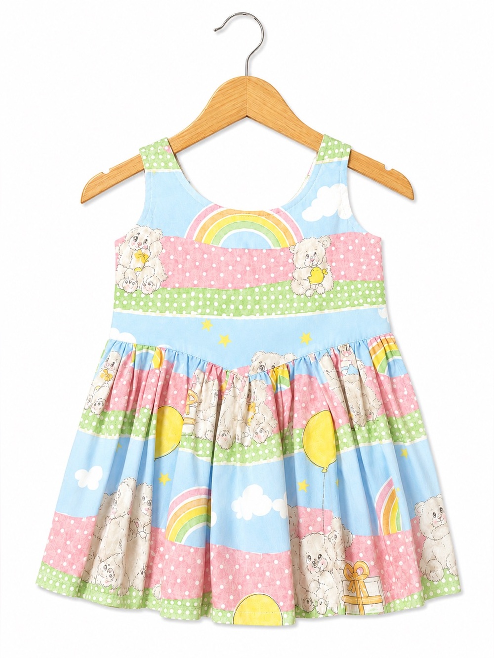 Liboosha Handmade Vintage Teddy Bear Rainbow Dress 2/3 Boutique HTF Boho Kids